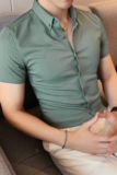 夏季新款暗条纹短袖衬衫男士韩版潮流修身嫩绿色衬衣DC806-P58，男装T恤，电商A213