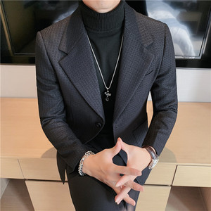高级感暗花纹西服外套男休闲潮流西装男修身单西上衣DX45-P108图片