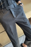 腰部可拉伸磨毛加厚毛呢西裤男商务西裤小脚休闲裤灰色XK208-P68，男装西裤，电商A213