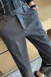腰部可拉伸磨毛加厚毛呢西裤男商务西裤小脚休闲裤灰色XK208-P68图片