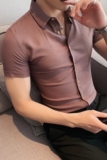 夏装薄款男织带条纹衬衫男修身英伦短袖衬衣DC06-P55，男装T恤，电商A213