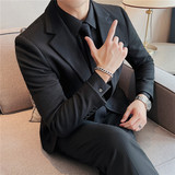 秋冬男士毛呢休闲西服外套潮流帅气暗条纹妮子西服黑色DX912-P145，男装西服，电商A213