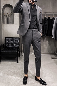 S-7XL主推特价款男士纯色西服套装修身西装中灰色LJT105/P210图片