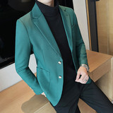 质感高档千鸟格子西装两粒扣西服男休闲西装外套潮流绿DX909-P138，男装西服套装，电商A213