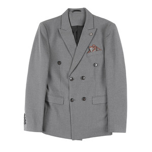 高品质条纹双排扣西装男上衣修身休闲西服外套单西中灰DX112-P155图片