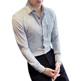 薄款泡泡纱面料免烫条纹休闲长袖衬衫防晒衬衣外套黄色C2307-P63，男装防晒衣，电商A213