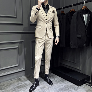 S-7XL主推款~男士西服套装韩版修身西装三件套卡其色SJT105-P265图片