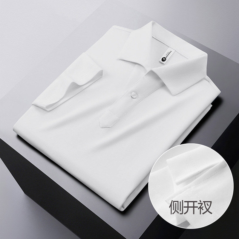 侧开叉款~立体一字领polo衫轻奢商务古巴领短袖T恤白色PL07-P63,男装T恤,电商A213