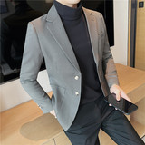 质感高档千鸟格子西装两粒扣西服男休闲西装外套潮流绿DX909-P138，男装西服套装，电商A213