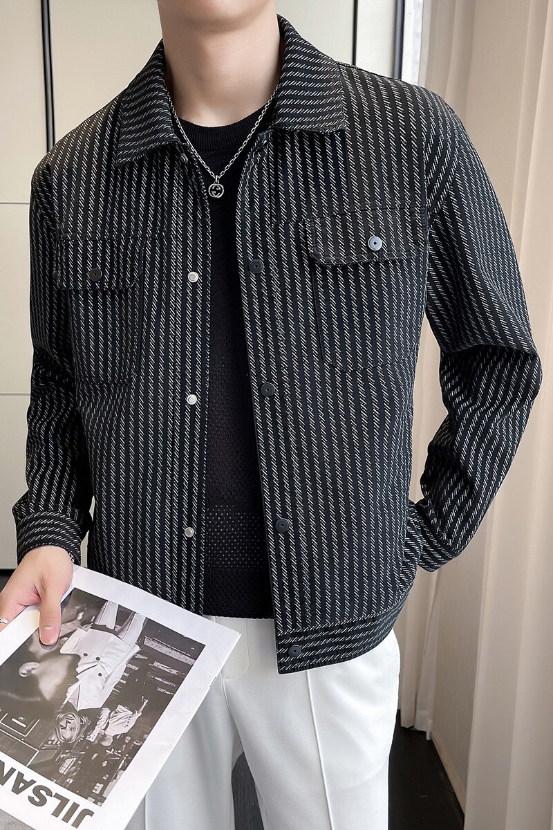 2月15号前到货~帅气显瘦皮衣夹克男修身翻领条纹外套JK857-P118,男装夹克,电商A213