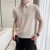 轻熟风~纯色高弹冰丝翻领无痕T恤男士短袖POLO衫天蓝色PL02-P50，男装T恤，电商A213