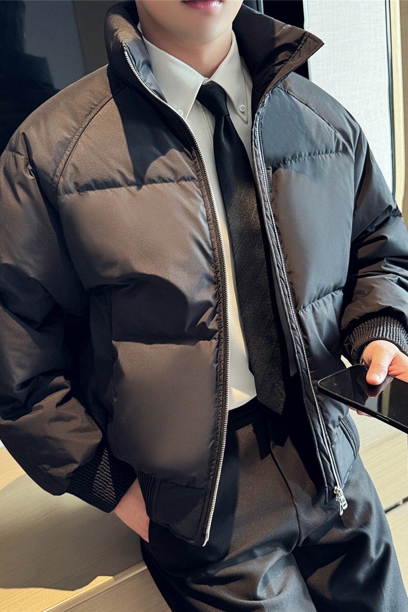 冬季立领轻薄羽绒服90白鸭绒保暖外套男面包服黑色M23088-P255,男装羽绒服,电商A213