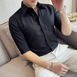 夏季暗门襟大领衬衫男中袖商务休闲男五分袖衬衣白色C2341-P58，男装T恤，电商A213