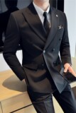跑量款戗驳领双排扣西装三件套男修身商务西服套装SJT7053-P190特，男装西服，电商A213