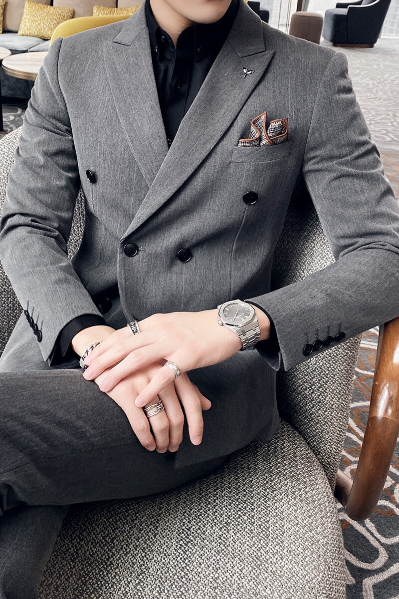 长期做时尚双排扣西服外套男修身正装职业西装两件套LJT302/P225,男装西服套装,电商A213