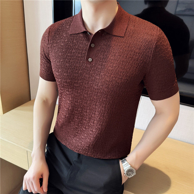 高级感冰丝薄款针织短袖Polo衫翻领立体感肌理感T恤男PL8518-P63,男装Polo衫,电商A213