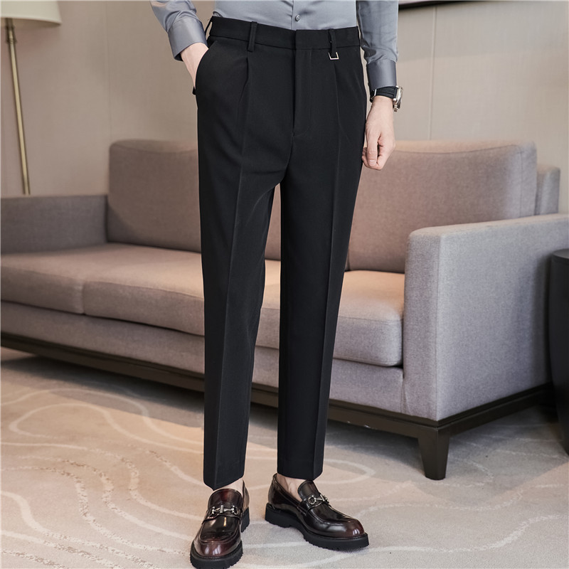 高级感~秋冬加厚坠感西裤男弹力丝滑小脚休闲西裤蓝色XK7788-P75,男装西裤,电商A213
