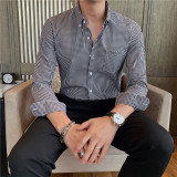 常年做常年卖秋装新款男士英伦格子衬衫修身长袖衬衣蓝色CS03-P55，男装衬衫，电商A213