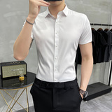 无痕压胶工艺衬衫夏季男纯色短袖衬衫修身衬衣卡其色C1811-P73，男装T恤，电商A213
