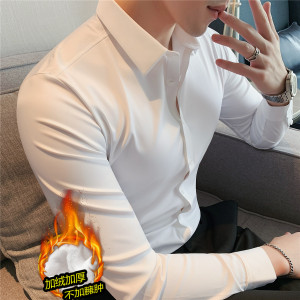 加厚加絨~高品質(zhì)跑量~無(wú)痕壓膠彈力襯衫男長(zhǎng)袖襯衫白色JR8611-P78圖片