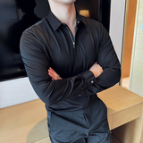 高级感暗门襟拉链设计衬衫男长袖无痕压胶弹力垂感衬衣C6656-P83，男装衬衫，电商A213