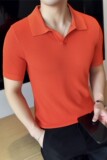 夏季冰丝薄款海鸥领针织短袖Polo衫男V领翻领T恤潮橙色PL8929-P67，男装T恤，电商A213
