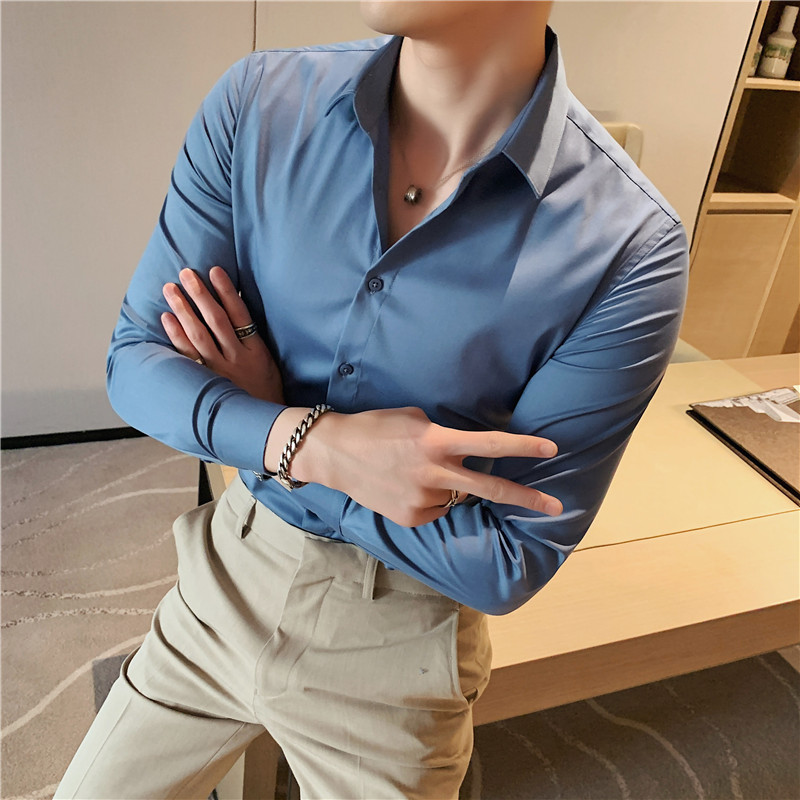 春季新款净版长袖衬衫男士修身纯色衬衣嫩绿色C2020/P58,男装衬衫,电商A213