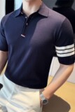【天丝莱赛尔】手臂条纹拼色冰丝针织POLO衫短袖T恤男PL2404-P67，男装Polo衫，电商A213