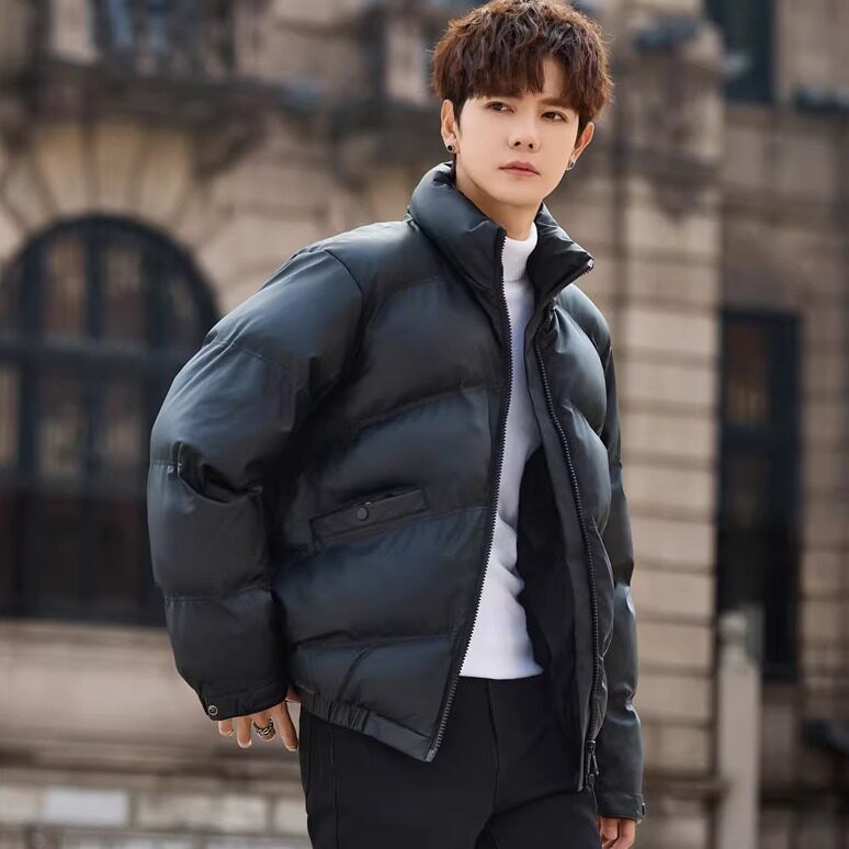 加厚棉衣潮男短款棉服柔软皮外套立领拉链面包服黑色MY22005-P198图片