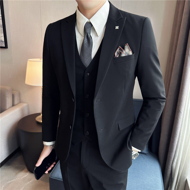 春秋戗驳领双开叉两粒扣西装男套装西服三件套藏青色SJT505-P265,男装西服套装,电商A213