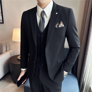 春秋戗驳领双开叉两粒扣西装男套装西服三件套藏青色SJT505-P265图片