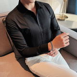 长期做~高品质面料新郎结婚长袖衬衫男时尚褶皱礼服衬衣C6609-P73，男装衬衫，电商A213