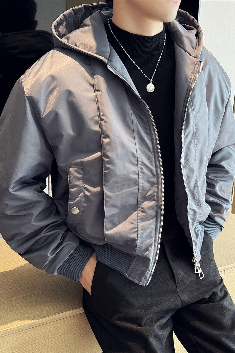 个性褶皱袖子设计感加厚棉衣短款双拉链棉服外套连帽M23060-P198图片