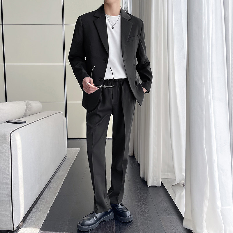 高级感西服套装男微阔两粒扣垂感西装两件套黑色LJT5507-P235,男装西服套装,电商A213