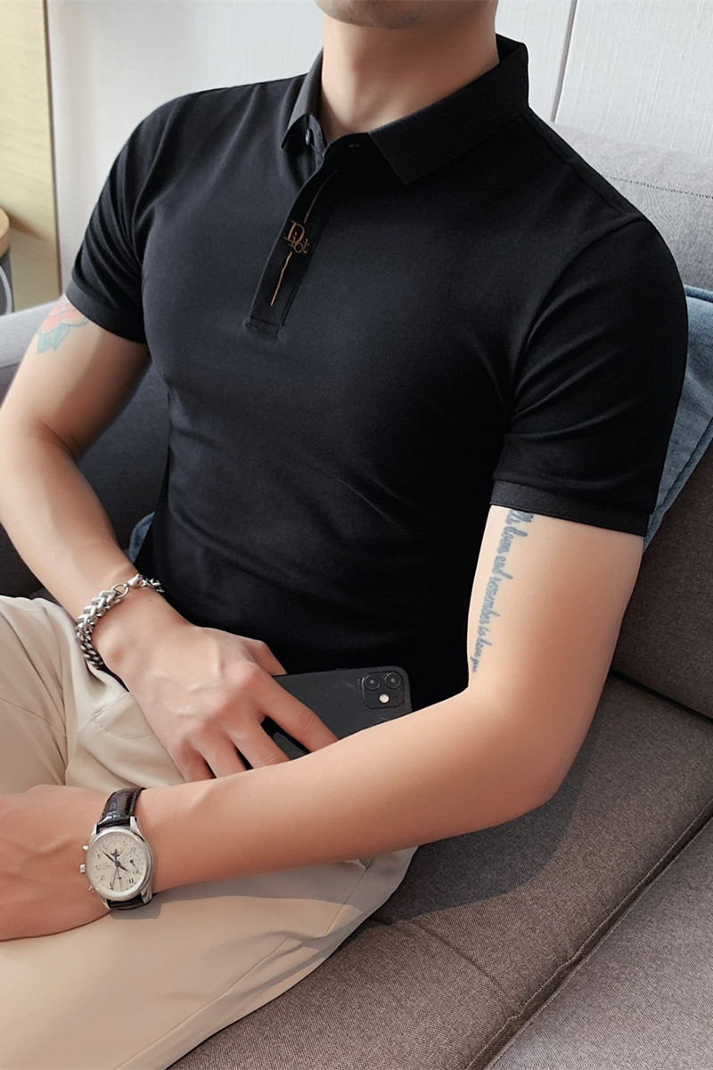 夏季时尚刺绣短袖polo衫修身男短袖T恤翻领保罗衫黑色PL2108-P53,男装T恤,电商A213