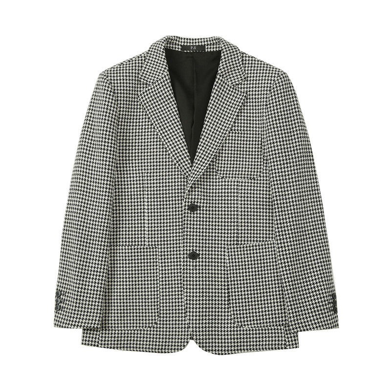 加厚西装外套男秋冬季潮流修身黑白拼接千鸟格子西服男DX916-P138,男装西服,电商A213