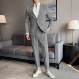 时尚千鸟格子小西装男修身西服两件套男休闲西服套装LJT13/P225，男装西服套装，电商A213