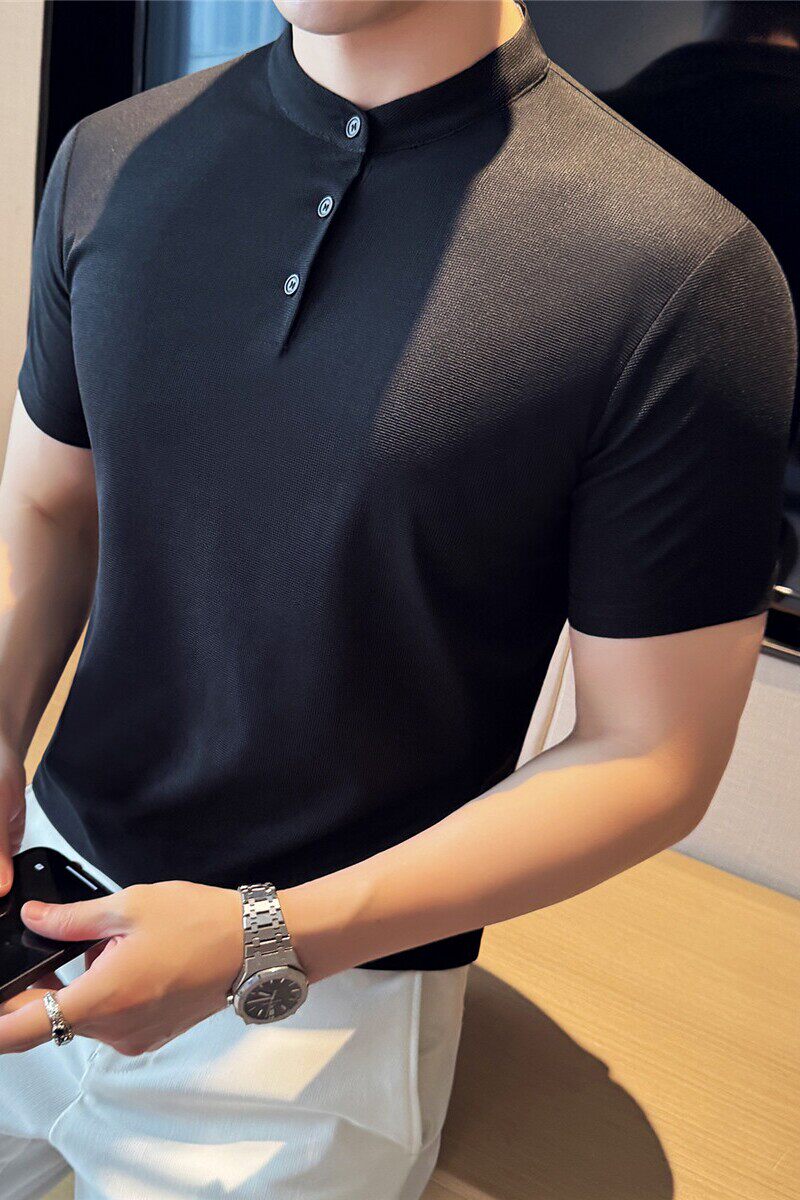 特价跑量可谈~夏季薄款亨利领Polo衫透气短袖T恤黑色PLH015-P30特，男装Polo衫，电商A213