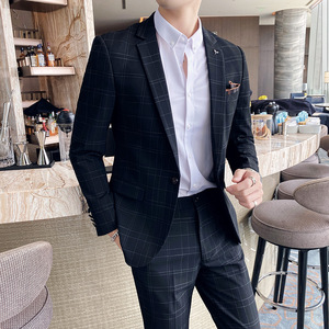 长期做 自拍图 男士格子西装套装西服两件套修身西装LJT101/P225图片