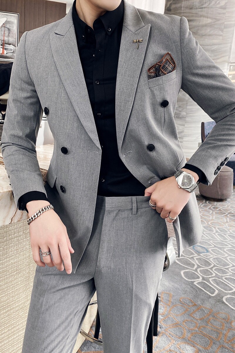 长期做S-7XL双排扣西装男套装修身商务正装男西服LJT305/P225,男装西服套装,电商A213