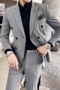 长期做 S-7XL 双排扣西装男套装修身 商务正装男西服 LJT305/P225图片