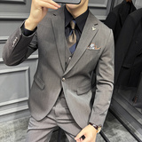 高级感色织面料西服套装条纹一粒扣西装三件套咖啡色SJT8019-P275，男装西服套装，电商A213