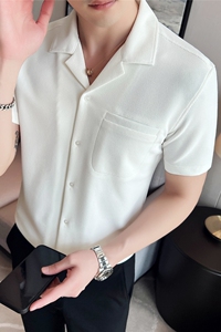 冰丝轻薄华夫格古巴领短袖衬衫男冰感透气商务短袖衬衣C2240-P58图片