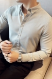 千鸟格长袖衬衫男士修身高级感痞帅衬衣休闲寸衫白色C802-P58，男装衬衫，电商A213