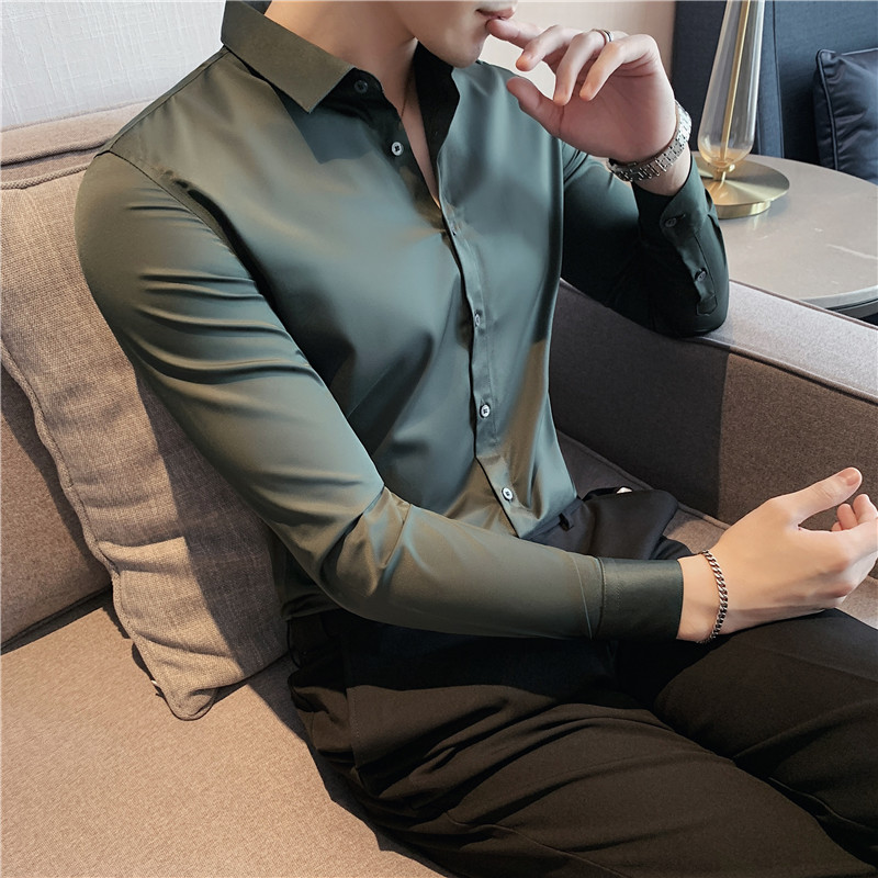 新增黄色高品质面料长袖衬衫男修身衬衣黄色CS83-P55,男装衬衫,电商A213