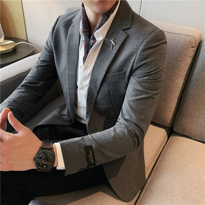 补齐大货~经典格子西装外套修身西服上衣男单西外套男DX873-P155图片