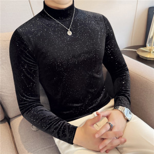 金丝绒满天星长袖T恤男秋冬高级感弹力半高领打底衫修身CT091-P43图片