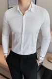 秋装新款男商务休闲衬衫修身潮男帅气长袖衬衫白色C6807/P60，男装衬衫，电商A213