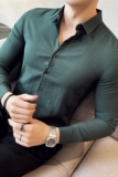 男士英伦亚麻褶皱舒适面料修身长袖衬衫复古休闲衬衣C2023-P58，男装衬衫，电商A213