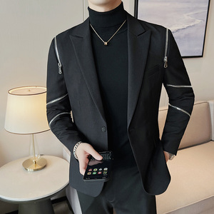 拉链设计感~质感个性帅气西服上衣男西装外套黑色DX8807-P185图片 拉链设计感~质感个性帅气西服上衣男西装外套黑色DX8807-P185图片